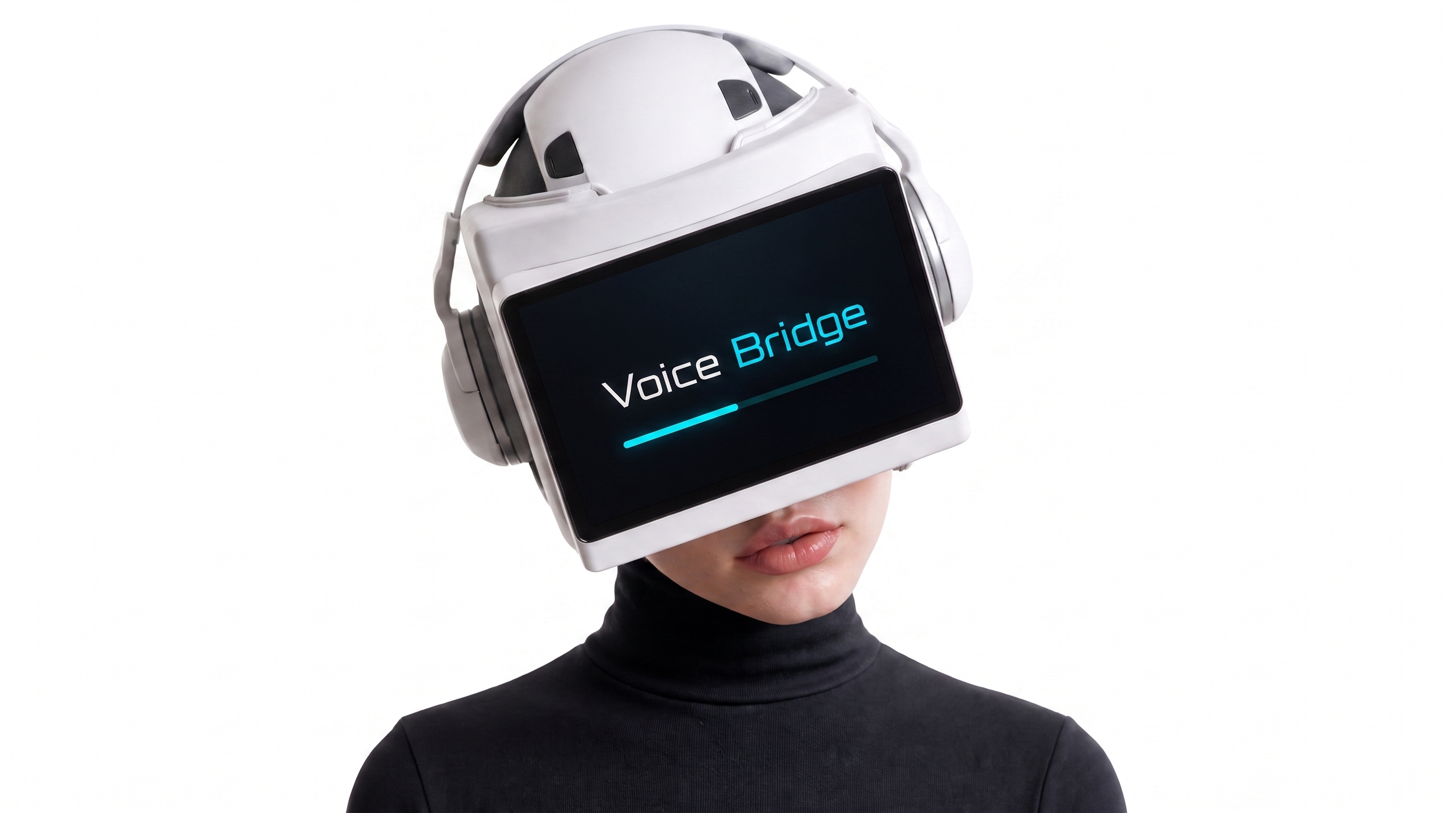 Девушка в футуристической гарнитуре Voice Bridge.